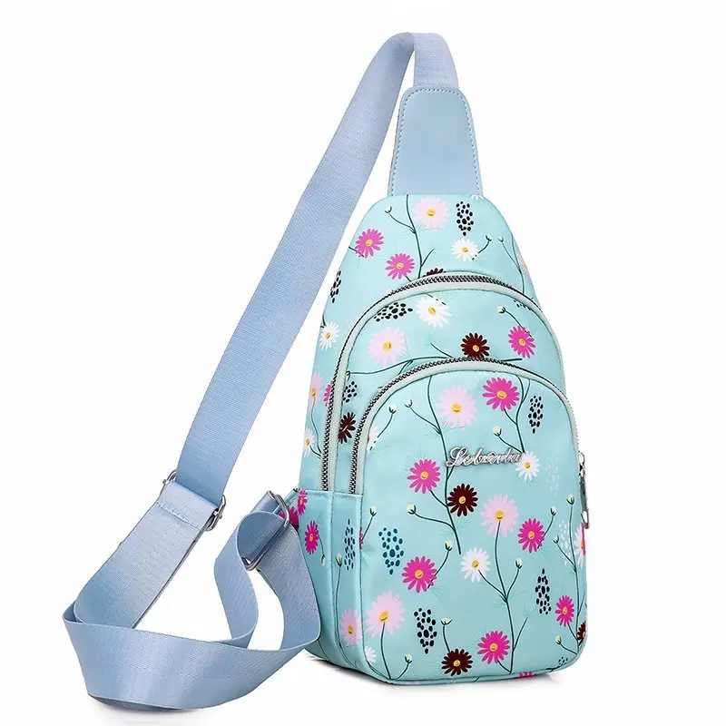 Mėlyna Gėlių Lauko Pečių, Krūtinės Pack Crossbody Krepšiai Moterų Merginos Kelionės Daypack su USB Įkrovimo lizdas Atsitiktinis Mažas Maišelis