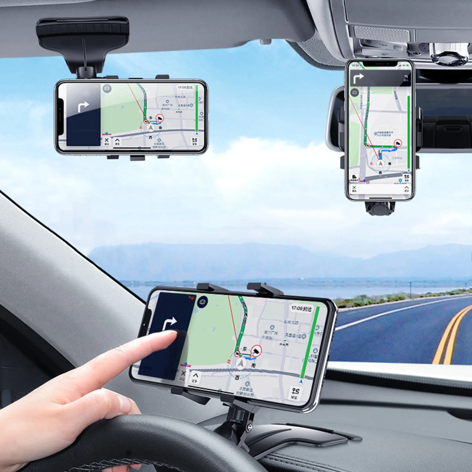 Daugiafunkcinis Automobilinis Mobiliojo Telefono Laikiklis Reguliuojamas 360 Laipsnių Sulankstomas Telefono Stovas GPS Laikiklis, Automobilio prietaisų Skydelyje/saulės Skydelis