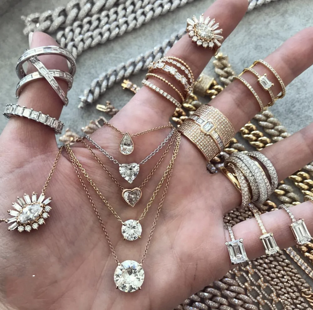 Prabanga Pareiškimą, Vienas Žiedas Moterims Vestuvių 925 sidabro ir 14 karatų aukso Nutiesti Deimantų Dubajus Punk Nuotakos Viršuje Piršto Žiedai Keturių perlas