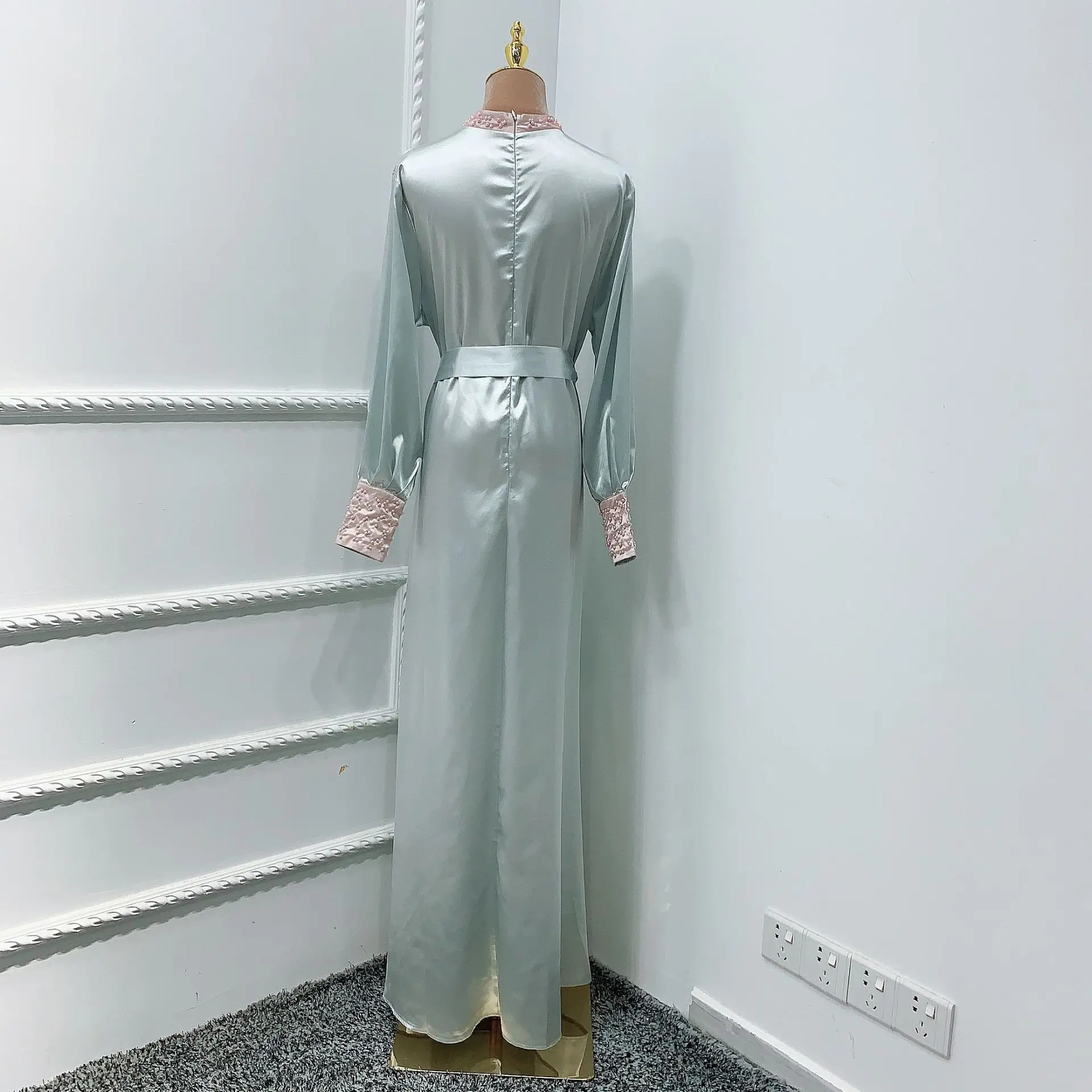 Naujausią deimanto duobute Musulmonų Apdaras abaja syari moteris visas ilgis šilkiniai satino Musulmonų suknelė abaja pamaldos, abayas F1963