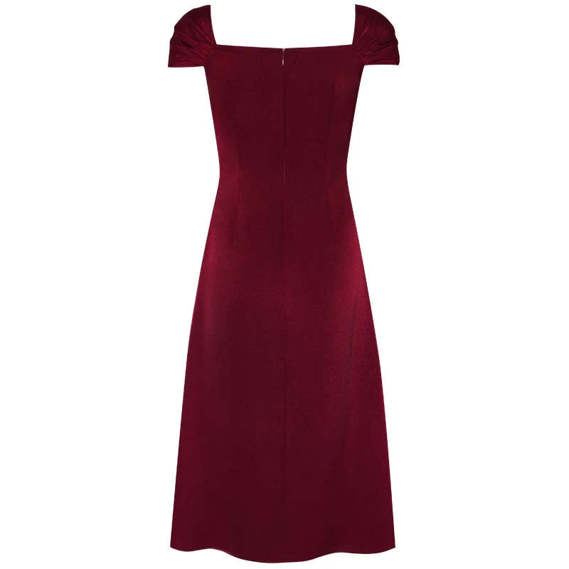 YIGELILA Mados Moterys Šalis Suknelė Elegantiškas Aikštėje Apykaklės Vyno Raudona Suknelė Kietas Imperijos Slim Viduryje ilgis-line Suknelė 65853