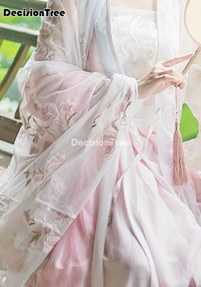 2021 moterų hanfu rinkiniai tradicinės kinų suknelė, apsiaustas vandens šifono rankovės nėrinių derliaus gėlių siuvinėjimas saulės cardigan