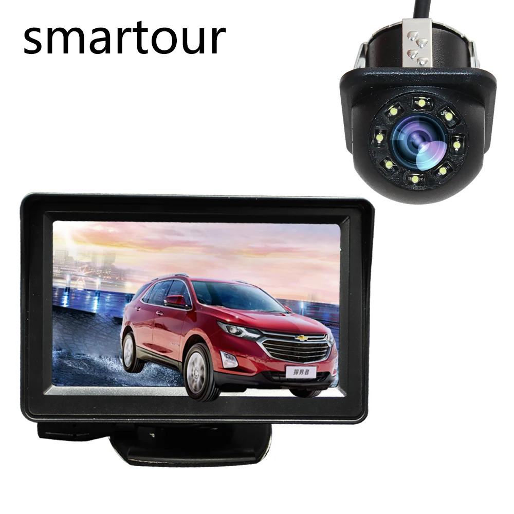 Smartour Automobilių kameros universalus LED šviesos HD galinio vaizdo vaizdo atbulinės eigos parkavimo kamera 4.3 TFT LCD automobilinis monitorius stovėjimo syst
