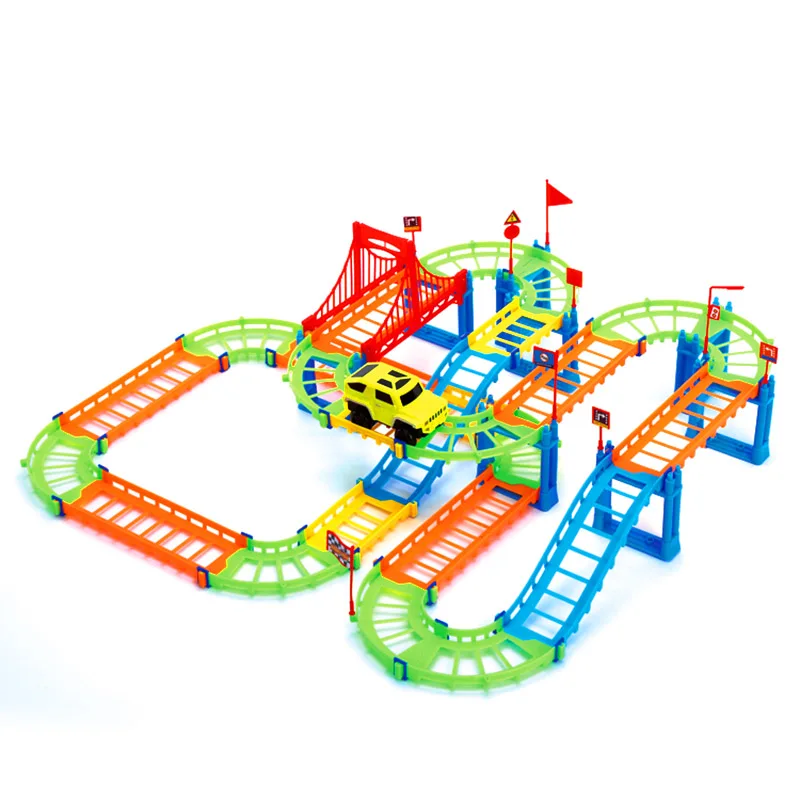 74PCS 3D Dviejų sluoksnių Spiralės Kelio kalnelius Žaislas Elektros Geležinkelių Automobiliu dėl Vaikų, Vaikams, Dovanų EIG88