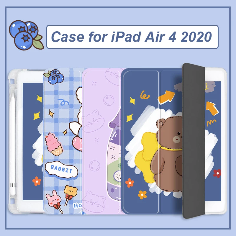 Case for iPad 4 Oro 2020 10.9 Colių su Pieštukas Turėtojas Matinis Atgal Trifold Tablet Padengti Atveju už iPad 4-osios Kartos Oro