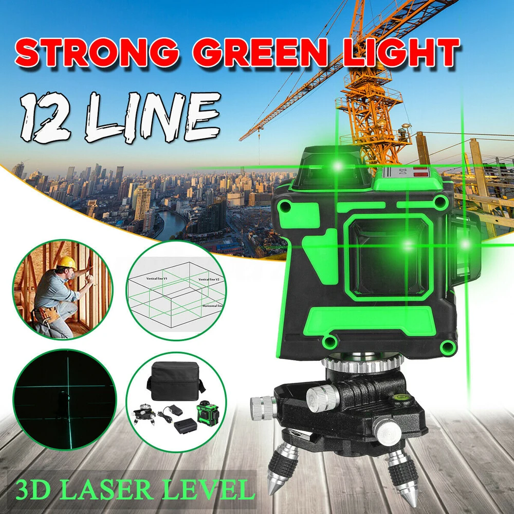 Lazerio Lygis 12 Linijos 3D Savaime išsilyginantis 360 Horizontalus Ir Vertikalus Kryžiaus Super Galingas Žalias Lazeris Pluošto Linija