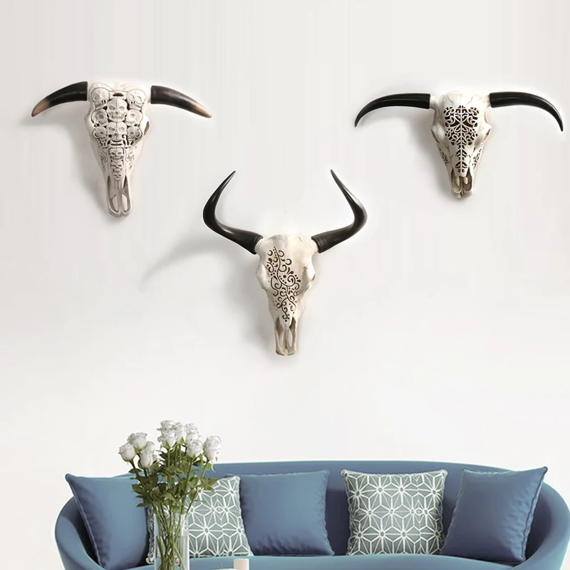 MGT Su nuotolinio valdymo LED dervos gyvūnų galvos bull galvos avių galva apdailos statula amatų namuose viešbutis sienos meno apdailos dovana