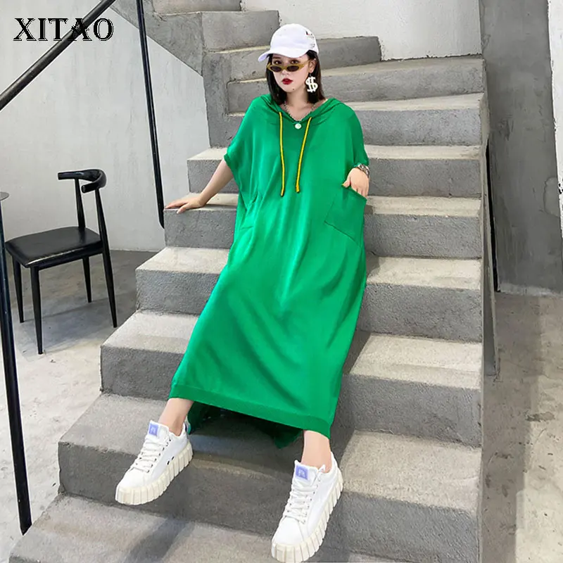 XITAO Raišteliu Moterų Aprangos Mada Naujas Elegantiškas Megztas Kišenėje 2020 Metų Vasaros Deivė Ventiliatorius Laisvalaikio Stiliaus Purus Suknelė, Viršuje ZP1431
