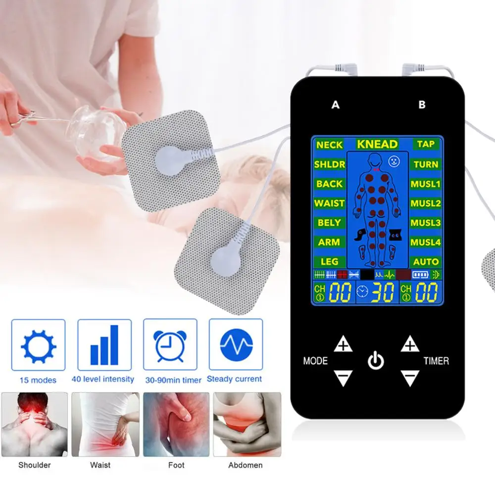 Tens, EMS Massager Fisioterapia Elektros Stimuliacija, Tens Machine Vienetas 4 Elektrodų Pagalvėlės Skausmo Electroestimulador 15 Režimai