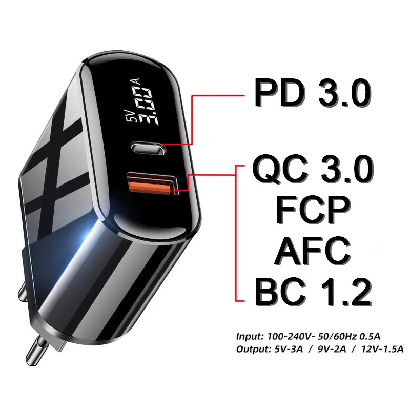 18W Greitai Įkrauti USB Kroviklis Greito Įkrovimo Kabelis KK 4.0 3.0 C Tipo PD LED Ekranas, Telefono Kroviklis, Skirtas 