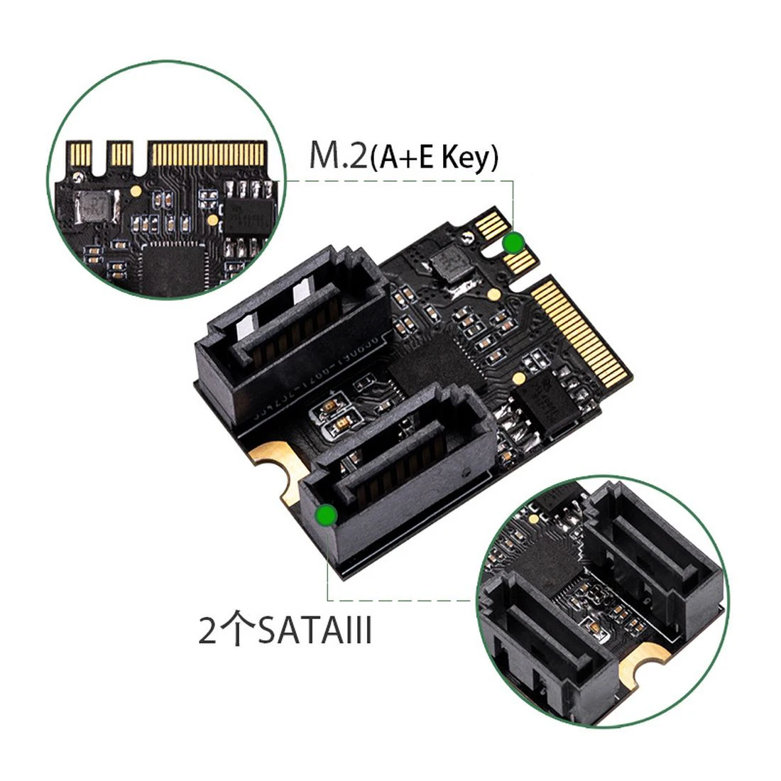 XT-XINTE M. 2 Sata 3 Adapteris Kortelę-Raktą ir E-Raktą, PCIe3.0 2 Uostai SATA 6gb/s, Nemokama Vairuotojo 21*30mm Dydžio Juoda