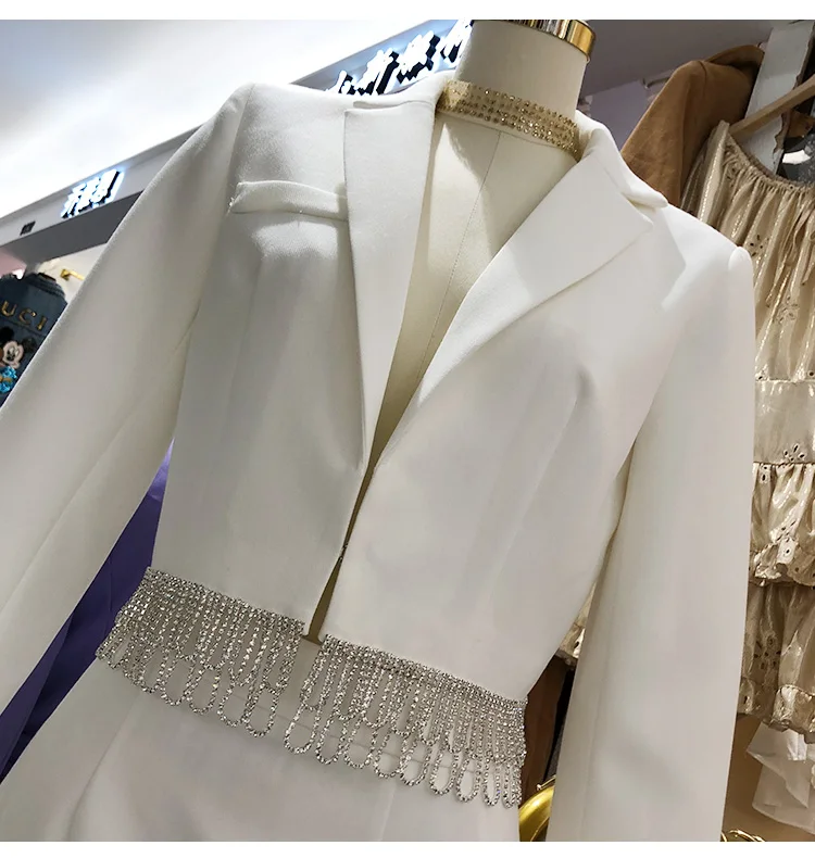 Dviejų Dalių Rinkiniai Moterų 2020 M. Rudenį Naujų Elegantiška Balta Atvartas Diamond Kutas Apkarpytos Švarkas + Sijonas 2-Piece Set Lady Prašmatnus Komplektus