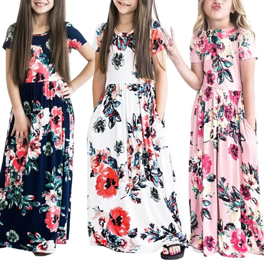 TELOTUNY 2020 m. Vasarą Vaikai mergina Gėlių suknelės Mados Bamblys Baby Girl Vaikas Gėlių Spausdinti Princesė Šalis Suknelė Komplektus 5.18