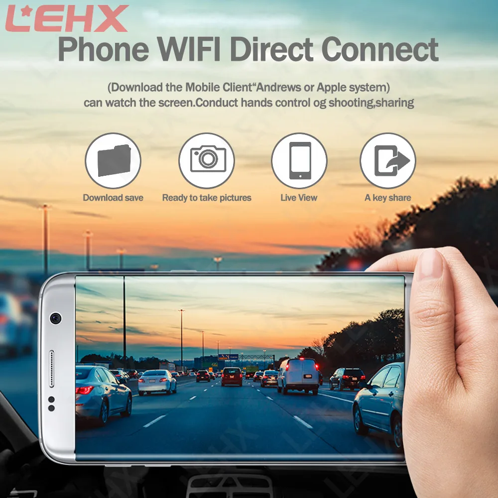 LEHX Automobilių DVR Brūkšnys Cam Registrator Skaitmeninio Vaizdo įrašymo Kamera HD1080P Naktinio Matymo WiFi APP Nuorodą telefono kontrolė