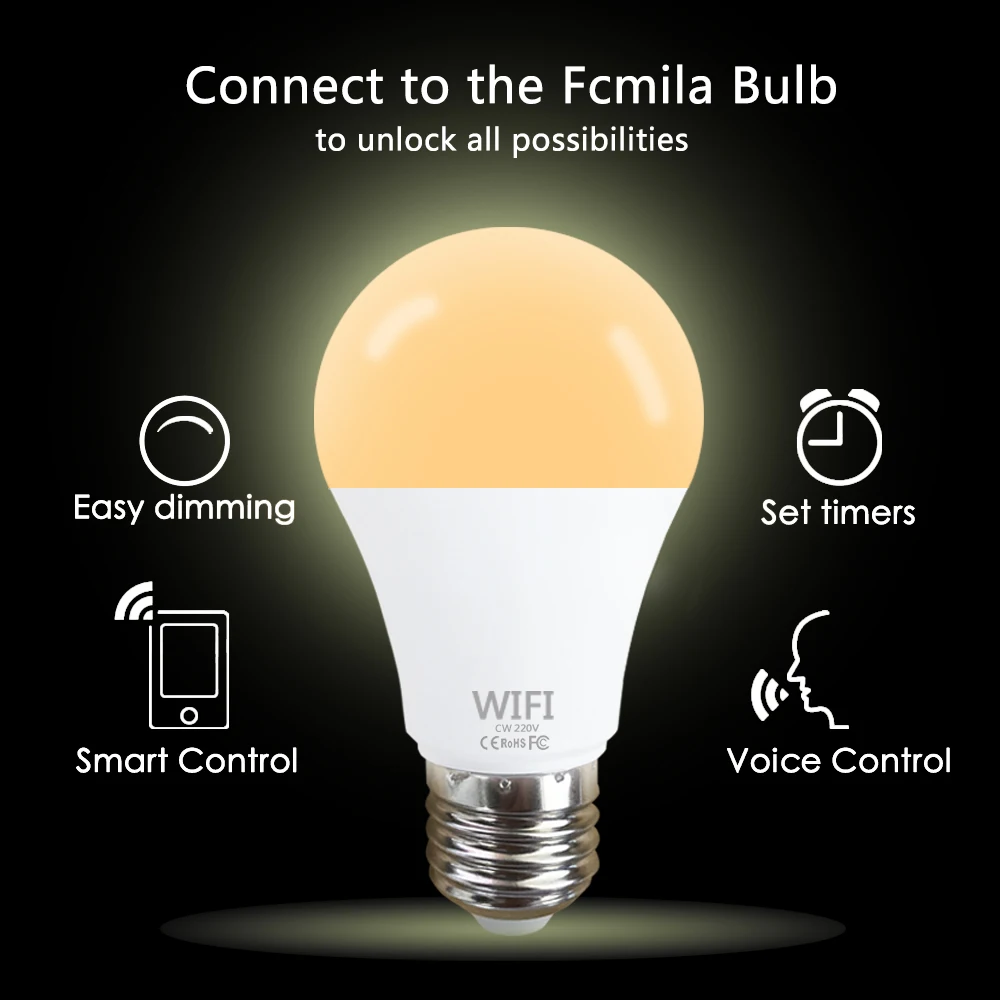 Pritemdomi 15W B22 E27 WiFi Smart Lemputės, LED Lempos App Veikia, Alexa, Google 