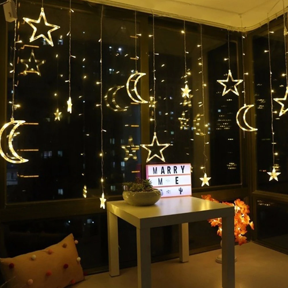 Užuolaidų Šviesos Moon Star Lempos, LED Lempos, Styginių Sodo Romantiška Moon Star Lempos String Kalėdinė Dekoracija Sode Pasakų Žibintai