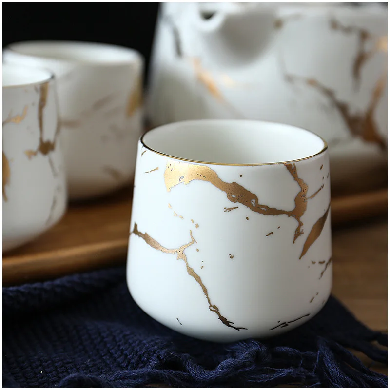 Marbling Buitinių Arbatos Rinkinys-Japonų Stiliaus, Juodos ir Baltos Keramikos, po Pietų, Arbatos Puodelis su Akacijų Mangium Bazės Paramos Arbatinukas