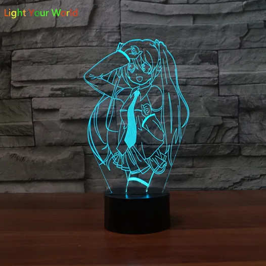 Puikus Anime Mergina 3D Naktį Šviesos diodų (LED) Rašomojo Stalo 3D Lempa, Nuotoliniu 7 Spalva Keičiasi USB Paryt Atmosfera lempos Atostogų Dovanų