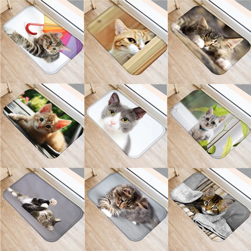 Cute Cat Modelis Grindų Kilimėlis Anti-Slip Kilimų Słomianka Patalpų, Virtuvė, Vonios Kambarys, Gyvenamasis Kambarys Durų Kilimėlis Kilimas