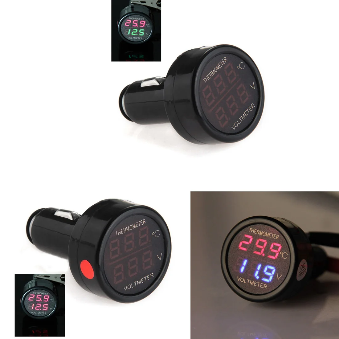 3 1/ 2 1 Skaitmeninis LED Automobilio Cigarečių Degiklio Voltmeter Termometras Automobilių, Sunkvežimių, USB Kroviklis 12V/24V Temperatūros Matuoklis Voltmeter