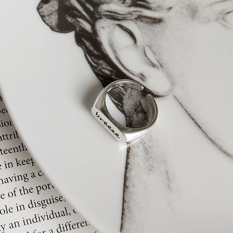 Kinel INS, korėjiečių, Japonų Stiliaus 925 Sterlingas Sidabro Žiedas Ponios Fine Jewelry Užrašu 925 Atidarymo Piršto Žiedą Mados Bijoux