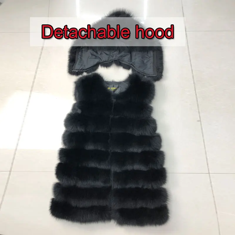 Nekilnojamojo fox fur coat vest Moteris žiemą trumpas gobtuvu kailiai, kailio liemenė moterų žiemos striukės Dryžuotas švarkas QD.YISHANG