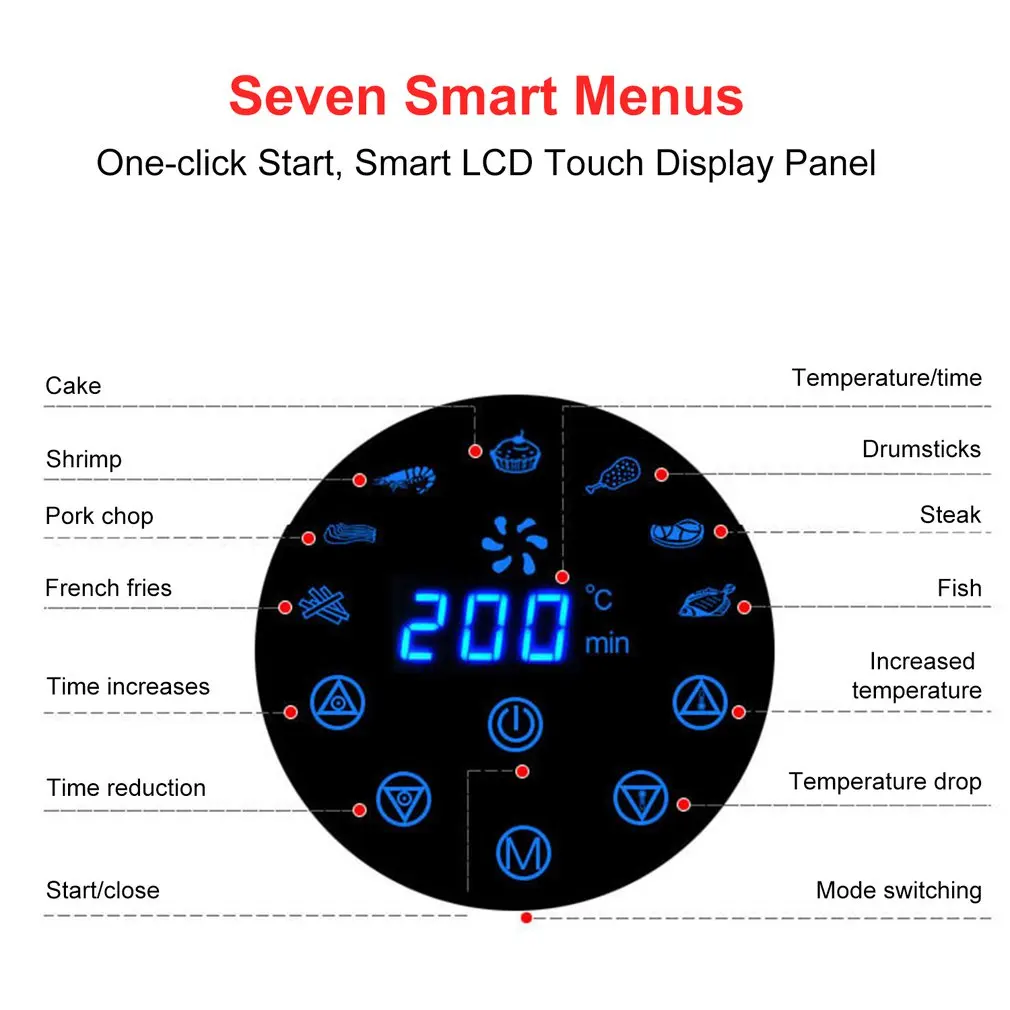 1300W/2.6 L Oro Fryer Didelės Talpos Oro Fryer Namų be Dūmų Elektros Keptuvėje Smart Touch Screen Fri Mašina, EU plug