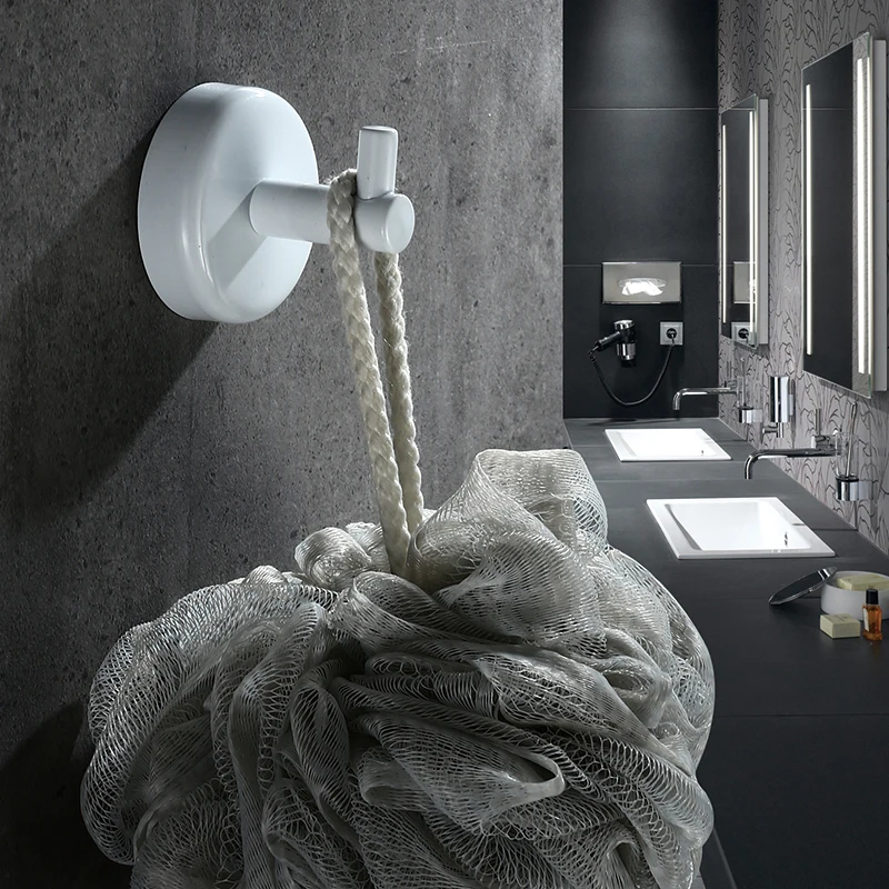 Nerūdijančio plieno punch-nemokamas vonios rankšluosčių džiovykla vienas kabliukas, sienos, durys, kailis rūbams balta wx8031637