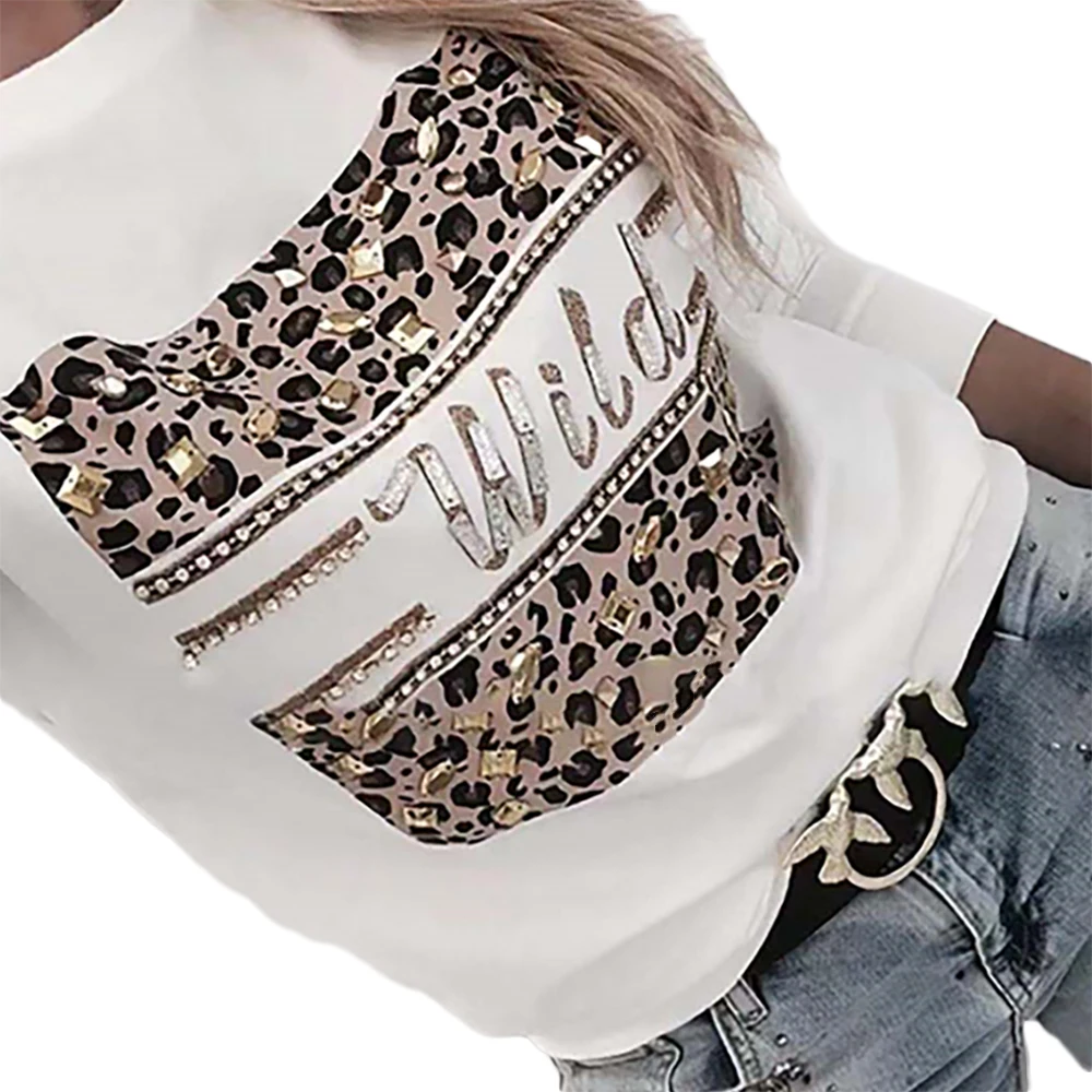 Moterų Palaidinukė Leopardas Spausdinti Puloveris Rudens Mados Laišką Palaidinukė Ponios Atsitiktinis bluzy damskie Streetwear Prakaito marškinėliai D30