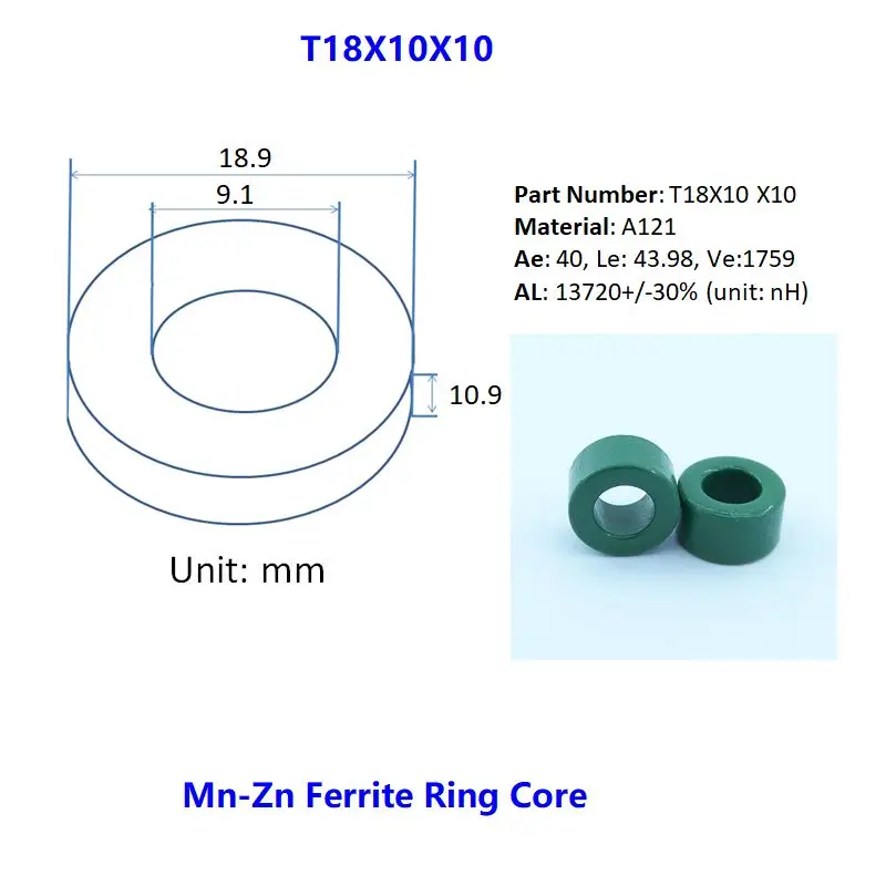 Aukštos kokybės MnZn toroidinis ferito žiedas core mažo dydžio, aukštos Al vertė T18X10X10 A121 Ae 40 Le 43.98 Ve 1759 Al13720
