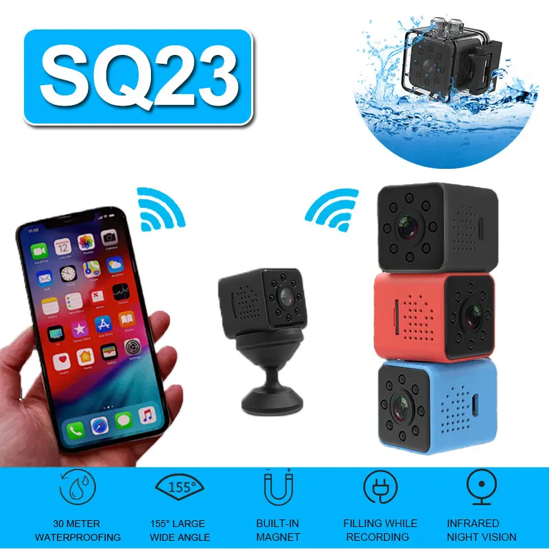 SQ23 Mini Wifi Kamera, HD 1080P Vaizdo Belaidžio Diktofonas Mažas Kūno vaizdo Kamera Smart Paslaptis Mažyčių Mikro Kamera Parama TF Kortelę Paslėptas