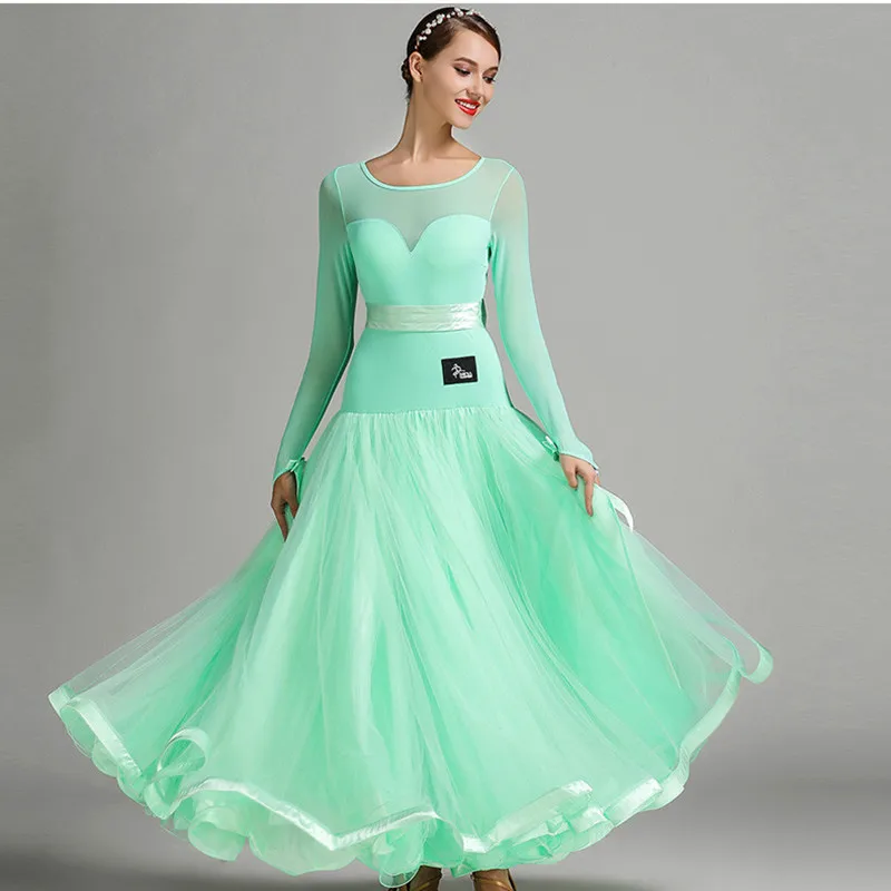 Salė, konkurencijos suknelė standartinių šokių suknelės valsas šokio kostiumai foxtort šokių suknelė standartinė žalia šokių drabužiai moterims