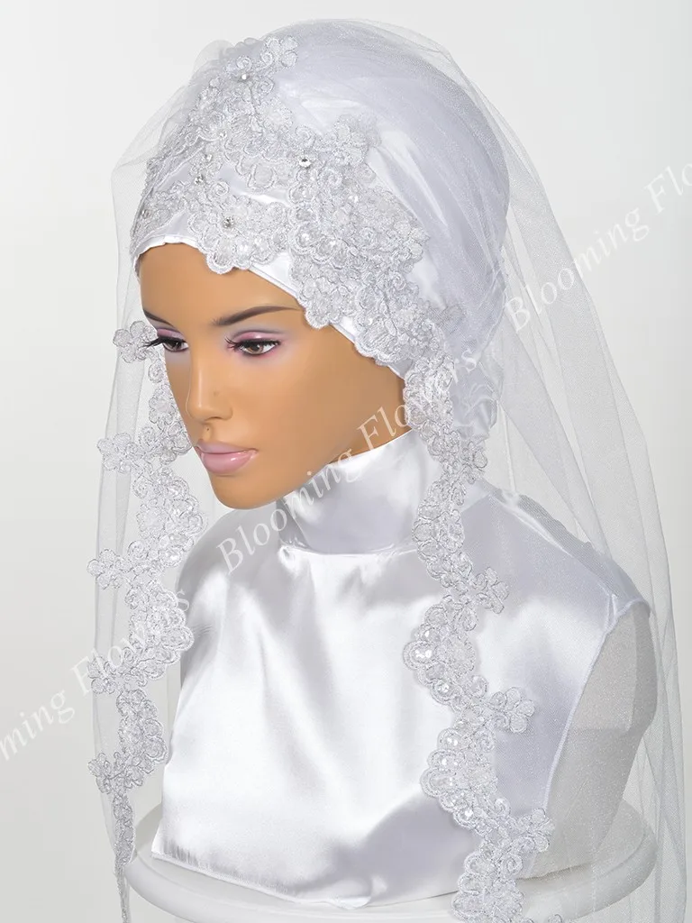 Musulmonų Vestuvės Vestuvių Hijab 2019 Nėrinių Vienspalviai Voile Khimar Islamo Nikkah Vienspalviai Voile Mariage Vualiai Vieno Sluoksnio Piršto Ilgis Dizaineris