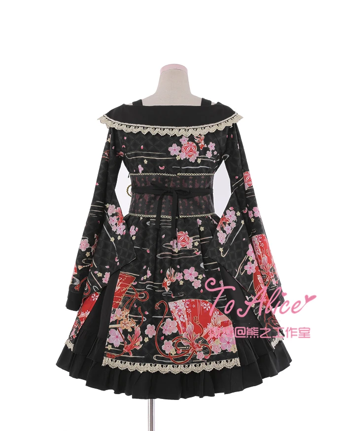 Gorgerous Hanayome 3PCS Nustatyti Japonų Kimono Stiliaus Suknelė Lolita OP Suknelė Mielas Yukata Rankovėmis su Juosmens Diržas ir Gėlių Pin