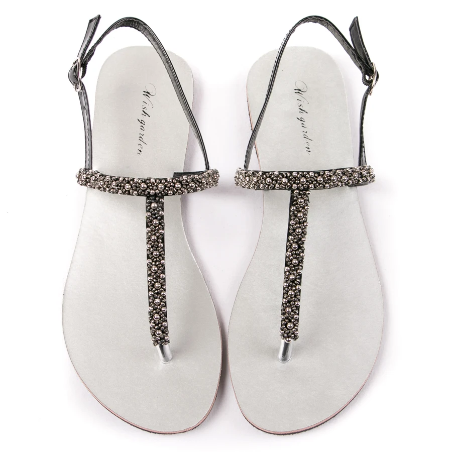2020 NAUJAS Moterų Mados vasaros bohemijos pearl sandalai moterims Atsitiktinis paplūdimio šviečia boho bateliai T-diržas dirželis fifo Šlepetės