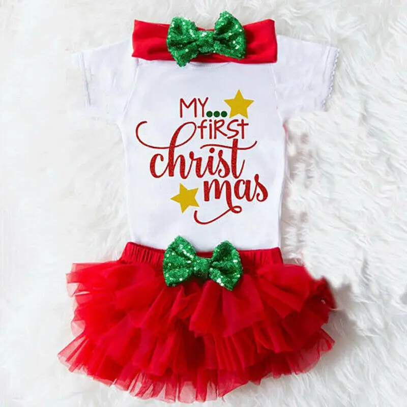 Kalėdos Mano 1 Kalėdų Kūdikis Merginos Princesė Romper marškinėliai +Tutu Pynimas Trumpas Gama Drabužių Nustatyti Kūdikio Kalėdos Komplektai