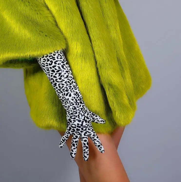 Moterų mados kilimo ir tūpimo tako seksualus dirbtiniais pu odos leopard pirštinės lady klubo veiklos oficialų šalies odinės pirštinės 21cm R2681