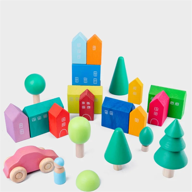 Kūrybos Kūdikis medinių blokų vaikams, Žaislai, Vaivorykštės spalvos 