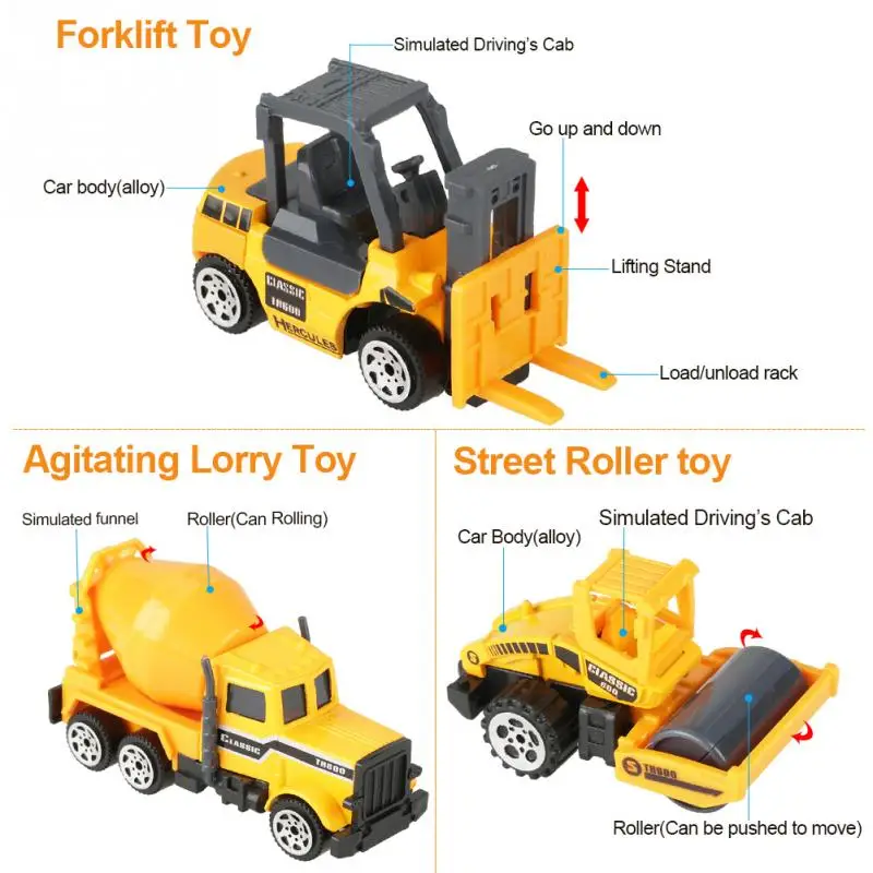 6Pcs/Set 1:64 Masto Mini Žaislų Automobiliai Lydinio, Plastiko Projektavimas Automobilių, Sunkvežimių Žaislo Traktoriaus Žaislas Mini Transporto priemonės Modelio, Dovana, Žaislai Vaikams