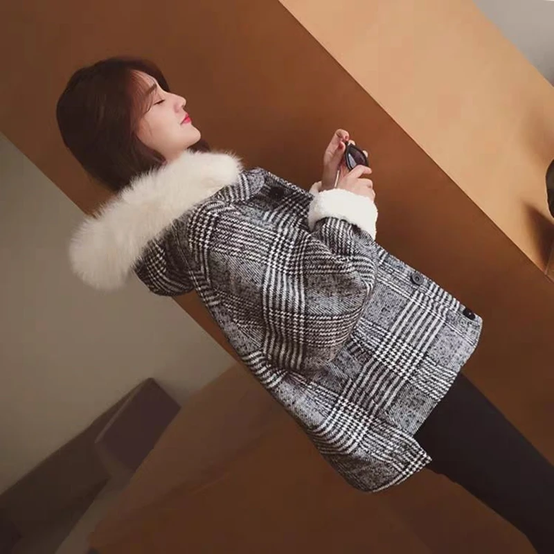 2019 Moterys, Nauja Rudens Žiemos Drabužių Tirštėti Vilnonis Švarkas Moteriška Korėjos Slim Versija Trumpas Prarasti Pledas Vilnonis Paltas