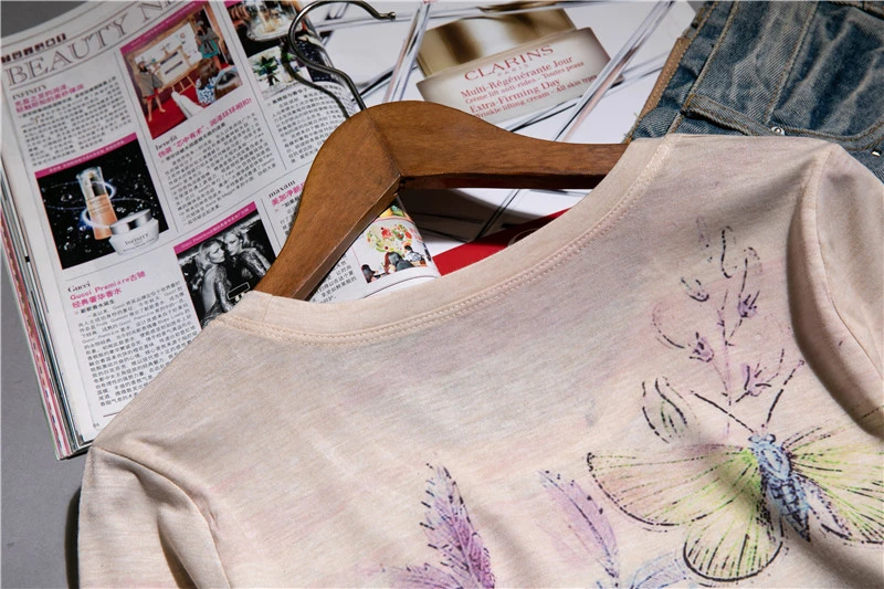 Mados mėlynas drugelis spausdinti marškinėliai moterims, o-kaklo, ilgomis rankovėmis grafinis tees pagrindinio slim tee marškinėliai femme 4XL 5XL 2020 m. pavasarį naujas