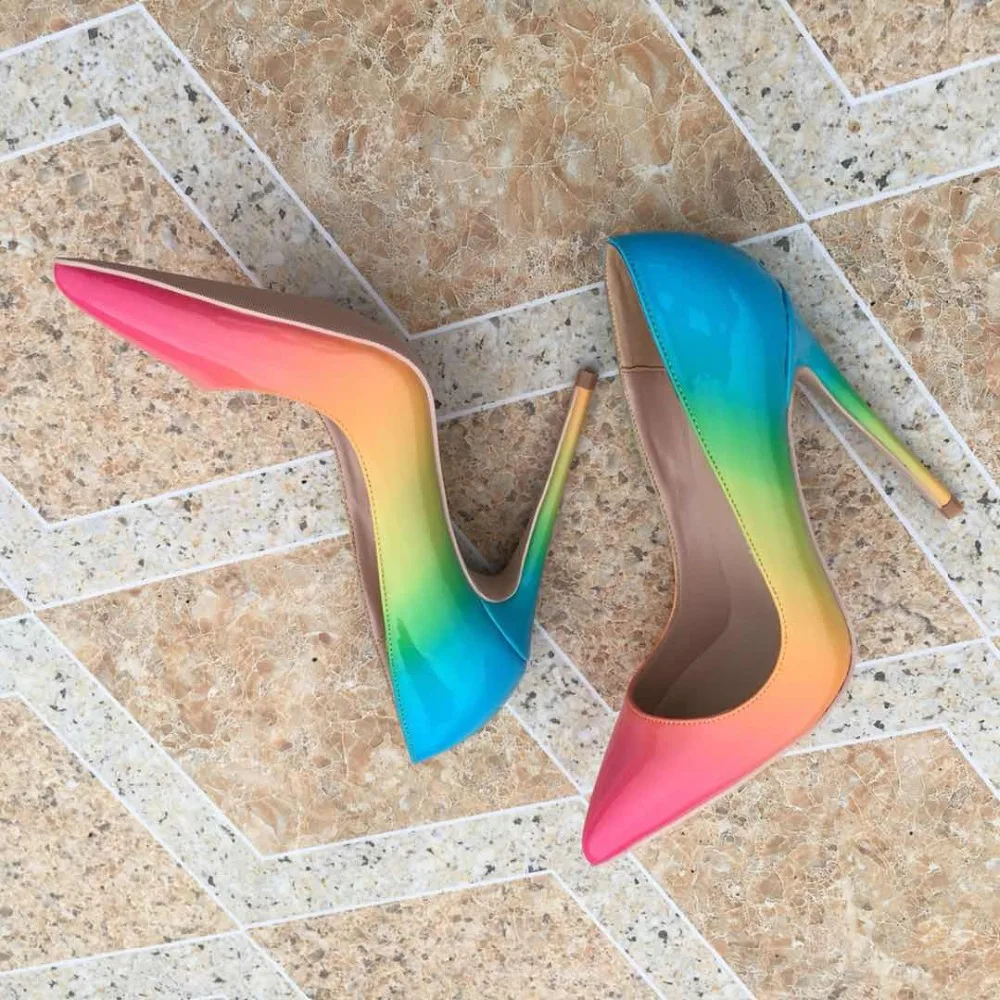 Keshangjia Mados Sexty Stiletto Siurbliai 2018 Vaivorykštė Seklių Dizaineris Zapatos Mujer 8cm 12cm Aukštakulnius Sandalus Šalies Batų Wo