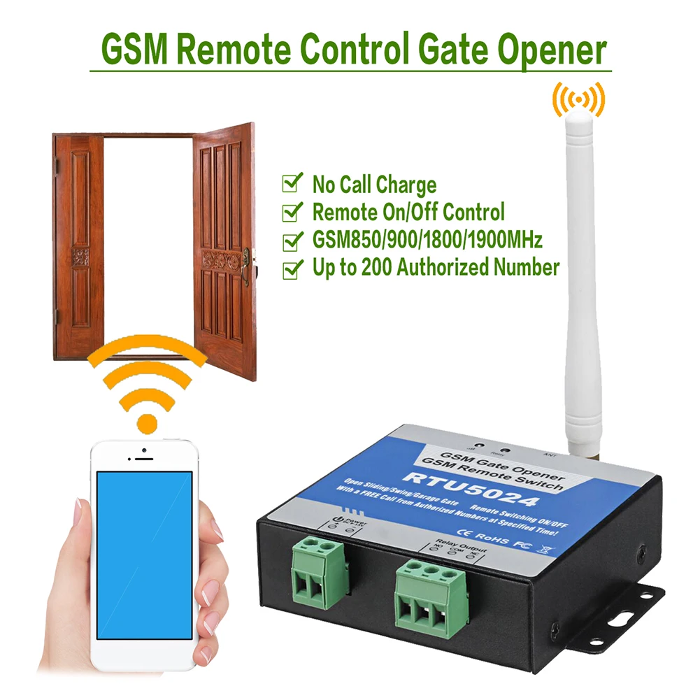 RTU5024 GSM Vartų Atidarymo Rėlę Įjungti Belaidžio Nuotolinio Valdymo Jokių Atstumo Durų Atidarytuvas Nemokamai Skambinti 850-1900MHz Sukonfigūruotas 200 Numeris