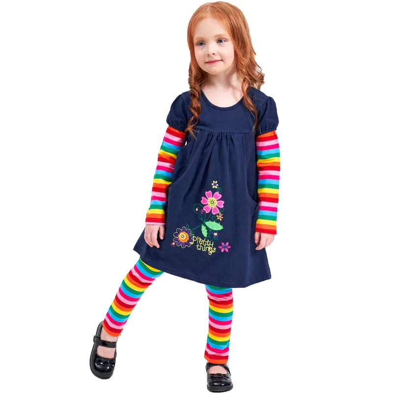 Dxton 2VNT Vaikų Drabužių Rinkiniai Mergaitėms ilgomis Rankovėmis Triušis Mergaičių Suknelė su Rainbow Antblauzdžiai Žiemos Mergaičių Drabužių Rinkiniai 2-8Y