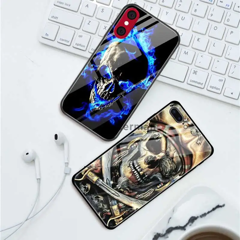 Kaukolė Vadovų Abstrakčių Atvejais iPhone 12 Mini Pro 11 X XS XR Max 7 8 Plius 6 6S SE 2020 Grūdinto Stiklo Dangtis Telefono Coque