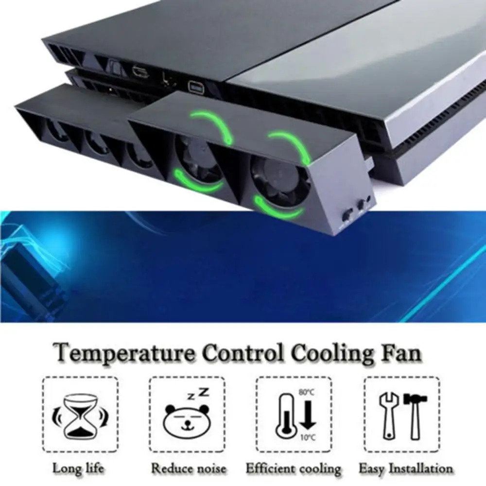 PS4 Aušinimo Ventiliatorius TP4-005 Smart Turbo Protingas Temperatūros Kontrolės 5 Gerbėjai PS4 Priimančiosios USB Aušinimo Radiatorius