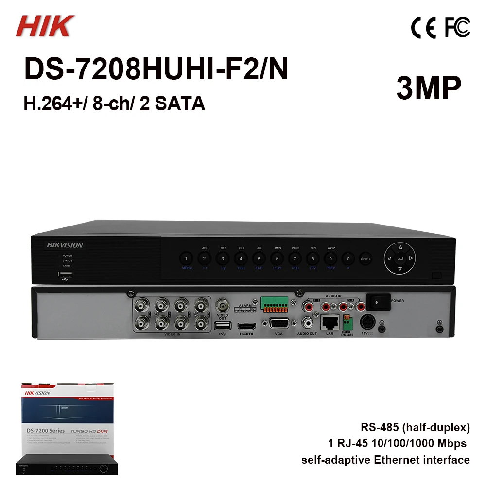 Sandėlyje DS-7208HUHI-F2/N Originalus Hik 8CH HD TVI DVR 8ch Turbo CCTV DVR Recorder 2SATA H. 264+ 3MP Remti HD-TVI IPC HAINAUT analoginis