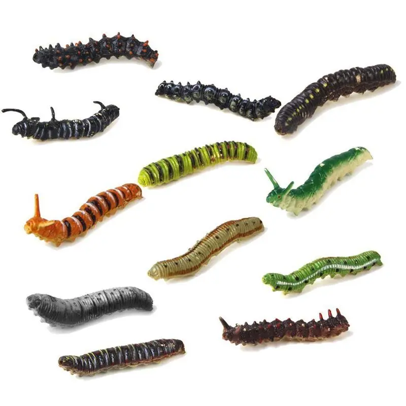 Pakuotėje yra 12 Plastikinių Modelis Twisty Širdys Netikrą Caterpillar Vabzdžių Nustatyti Partija Pasisako Gudrybės PVC Multi-colored Žaislai Vaikams Vaikams