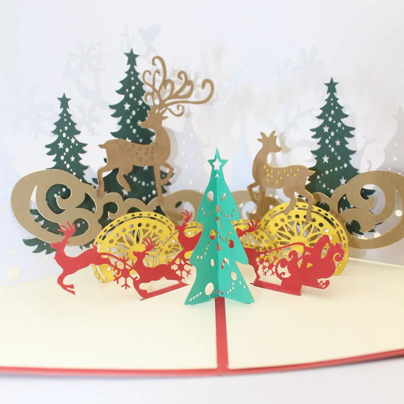 10vnt Kalėdų Elnias Eglutė 3D Pop-UP Korteles Dovanų Atviruką su Paketas Kalėdos Kvietimas, atvirukas kalėdoms Šalies Prekių