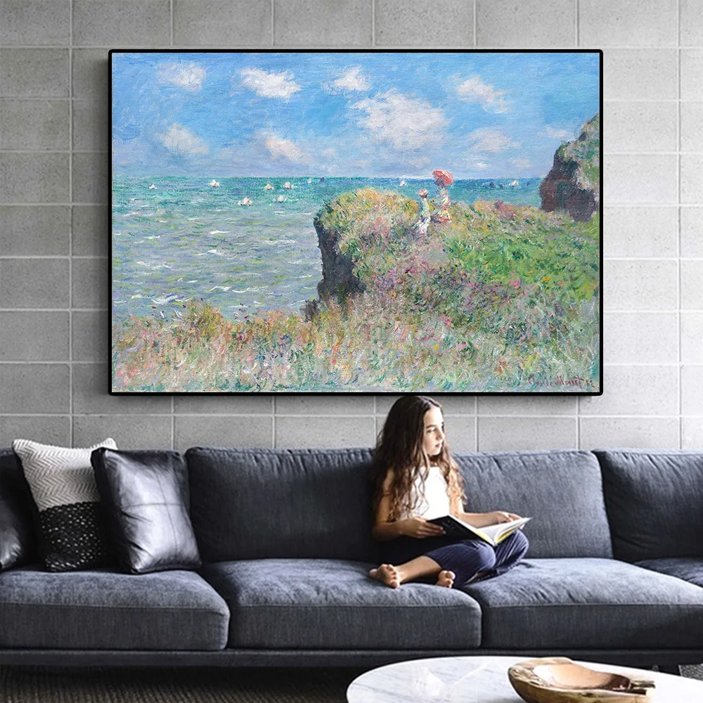 Claude Monet Paveikslai Tapyba Clifftop Vaikščioti, Tuo Pourville Plakatus Spausdina Quadros Sienos Paveiksl Kambarį Namų Dekoro Cuadros